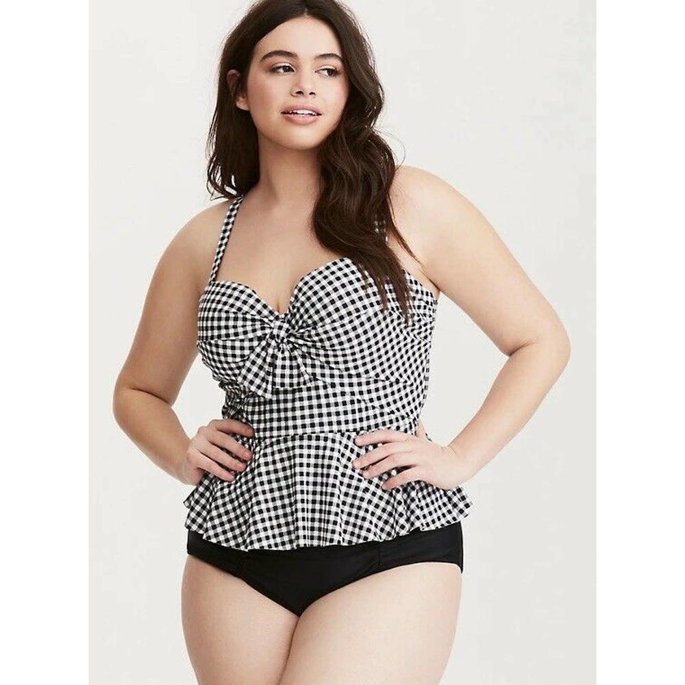 Torrid | Gingham Tie Front Peplum Mid-Kini Tankini